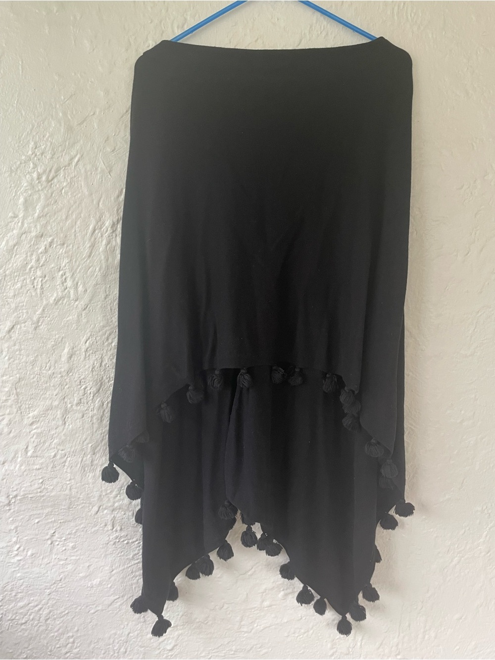 Cynthia Grace Cashmere Blend Poncho Black Knit Tassel Trim Kimono; OS